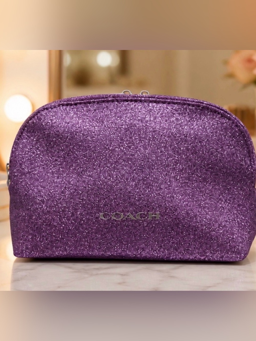 Coach Dreams Moonlight Toiletry Pouch in Purple Glitter Purple Glitter